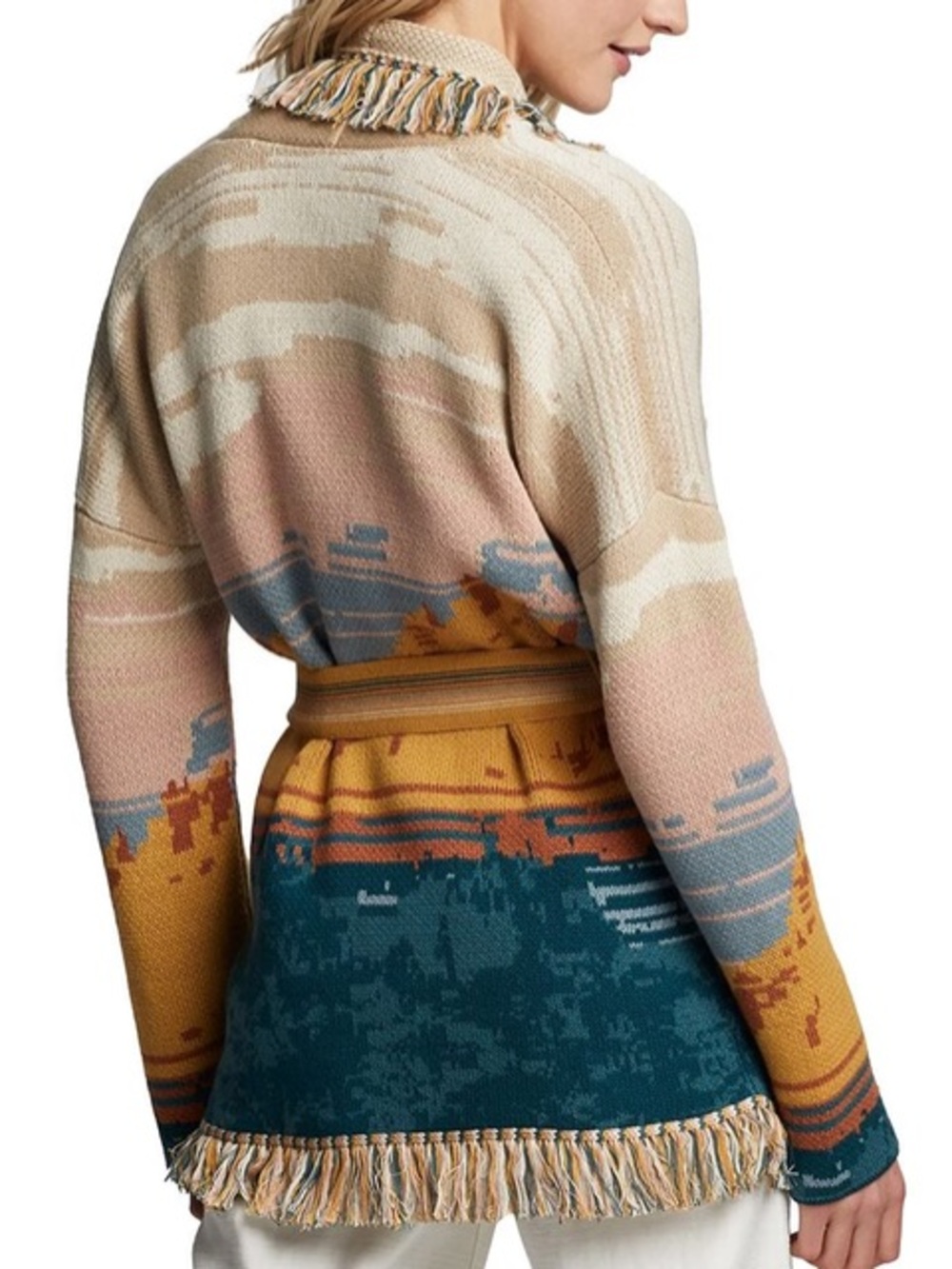 Pendleton 100% Fringe Cotton Columbia Shawl Collar Cardigan L - Picture 5 of 8